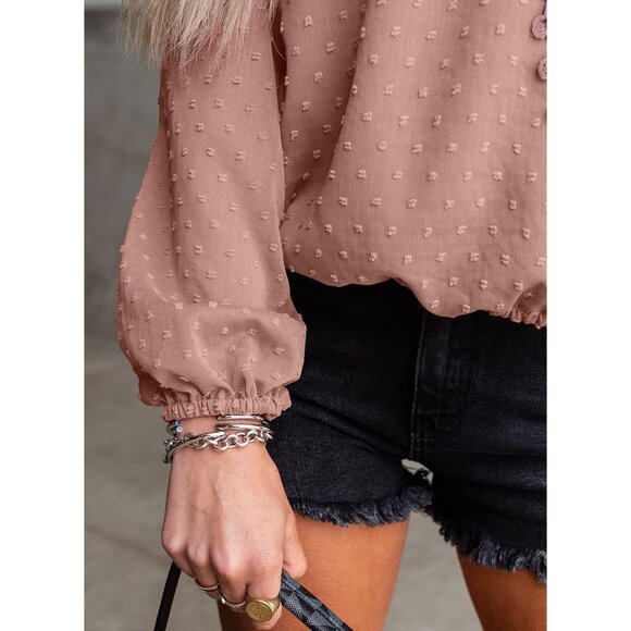 Women's Chiffon V Neck Blouse Large Casual Dressy Long Sleeve Top - Picture 4 of 4